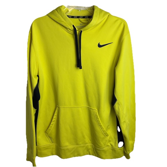 Nike Therma Fit WORN ONCE Mens L KO Flash Swoosh Hoodie Sweatshirt Yellow Blk - Picture 1 of 4